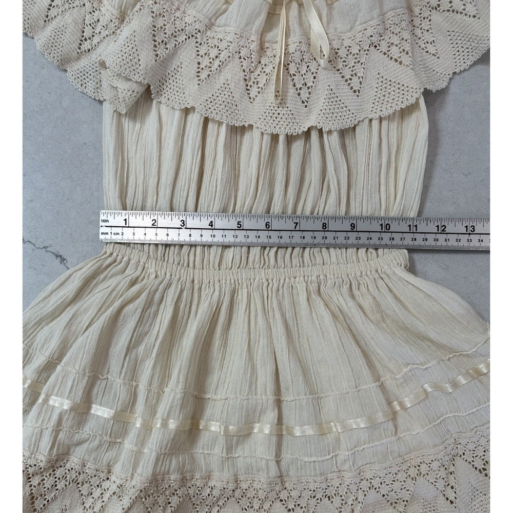 Vtg 70s Mexican Wedding Dress Off Shoulder Gauze Lace Tiered Peasant Boho XS SM - Picture 8 of 11